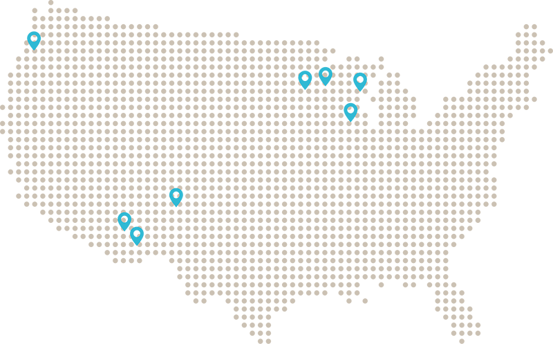 Map of IT relocation services in Emerald Blue service areas including Seattle, Minneapolis, Phoenix, Tucson, Albuquerque, Madison, Eau Claire, and Green Bay.